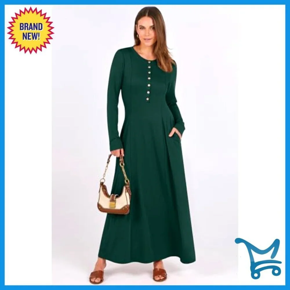 Long Sleeve Maxi Dress Fit & Flare A-Line Swing Flowy Elegant Casual